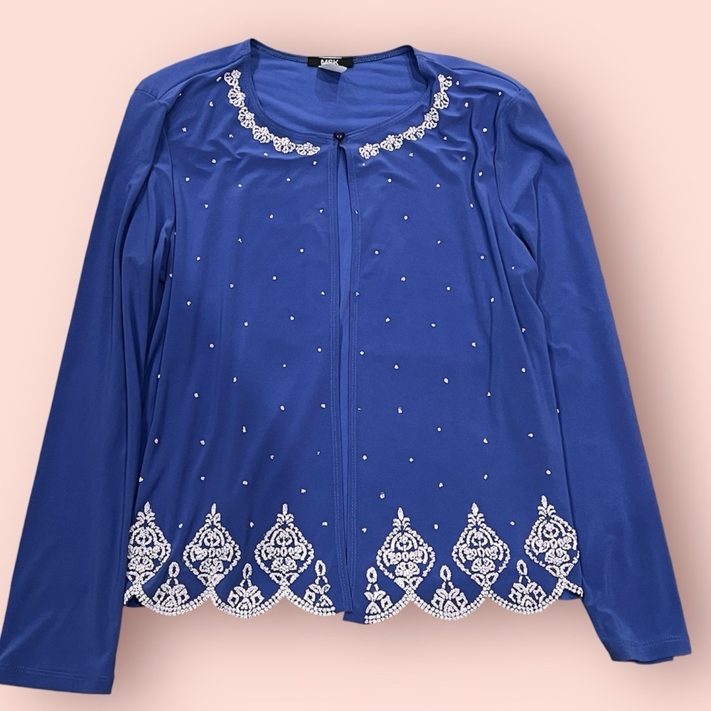 Vintage Embellished Eveningwear Cardigan Blue Women’s Size Large USA Made